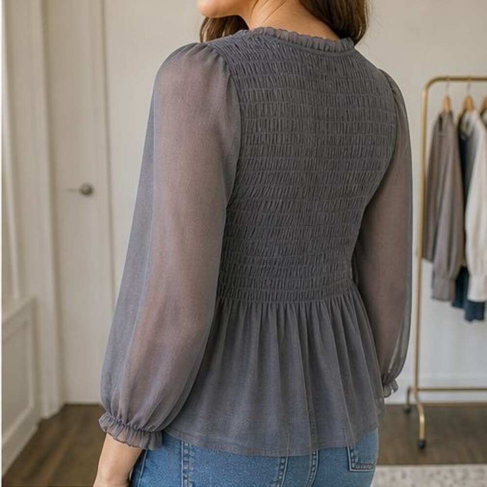 Gray Smocked Top - Picture 3 of 6
